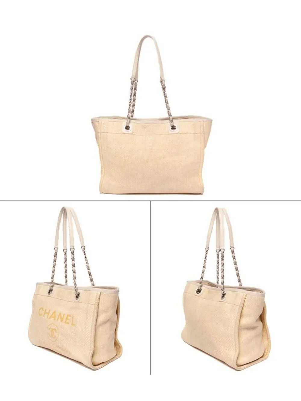 Chanel Chain Tote Shoulder Bag Silver 17 Deauville
